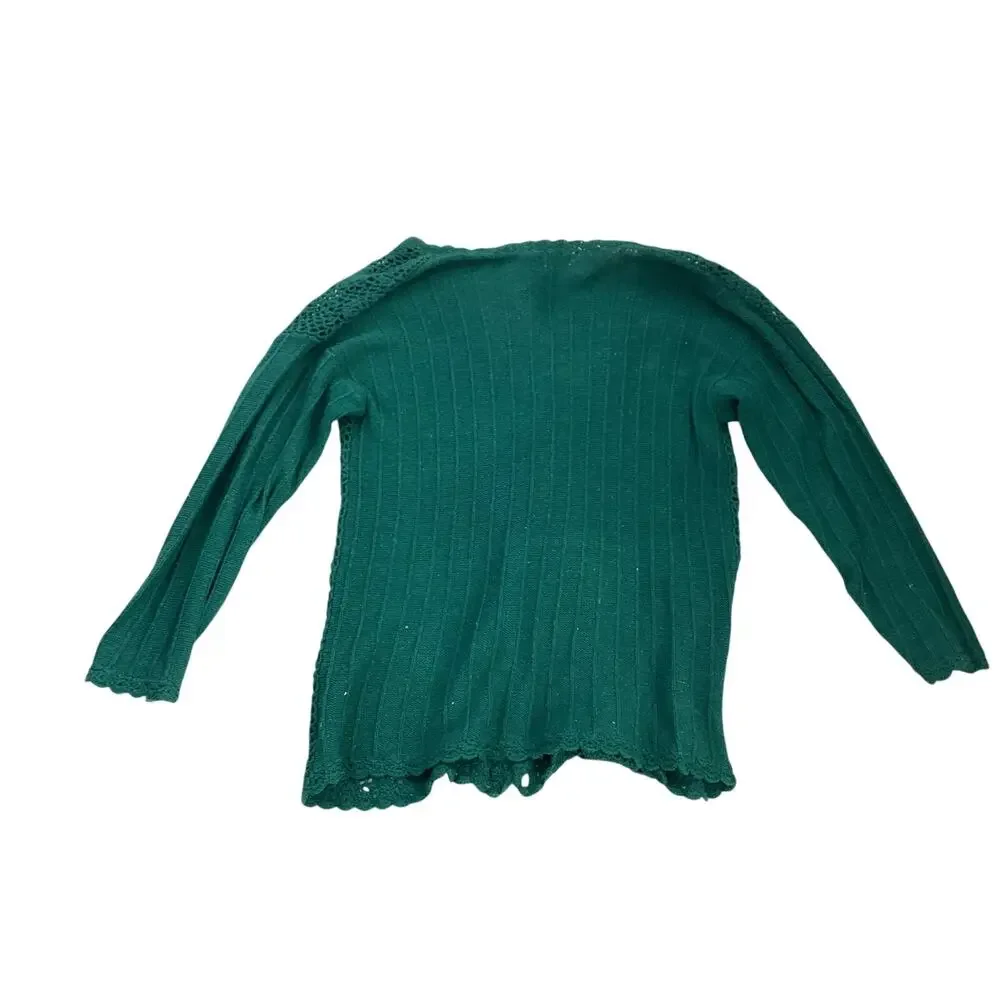 Vintage Ivy Silk Blend Crochet Cardigan Sweater | Teal Floral Open Knit | Medium